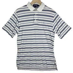Ralph Lauren Mens Polo Golf Knit Short Sleeve White Blue Stripe Shirt Large FLAW